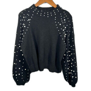 Sincerely Jules Pearl Studded Balloon Sleeve Black Pullover Sweater Size Medium